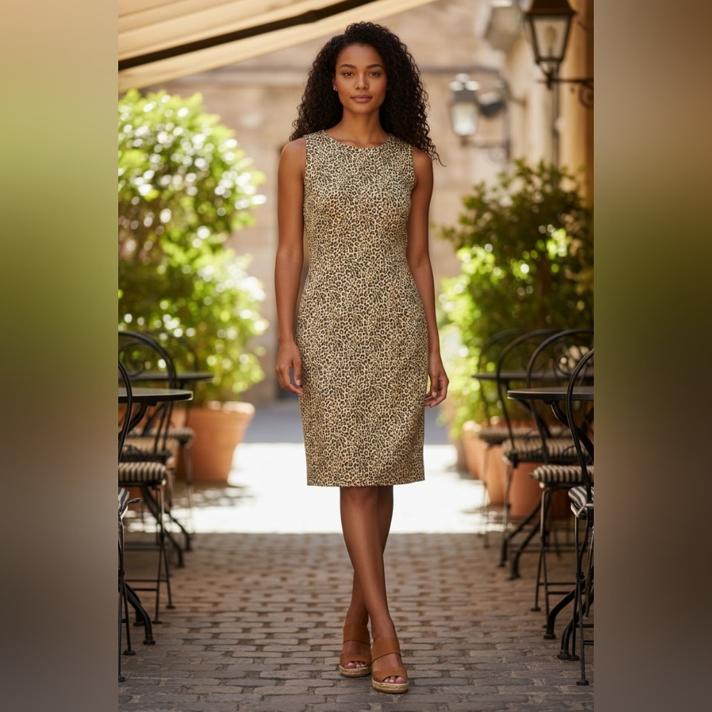 J Crew Size 4 Leopard Print Sleeveless Sheath Dress Minimalist Classic Office